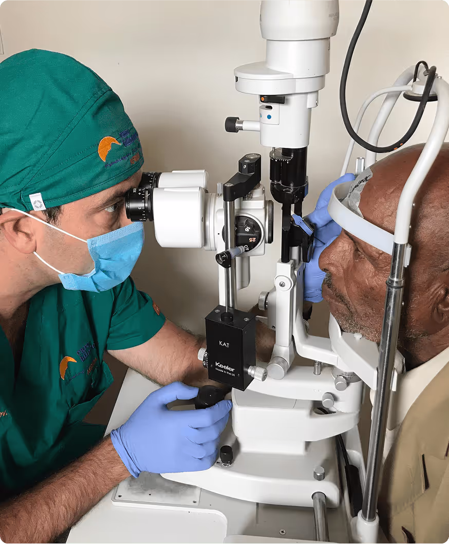 Dr. Ianchulev examining a patient's eye
